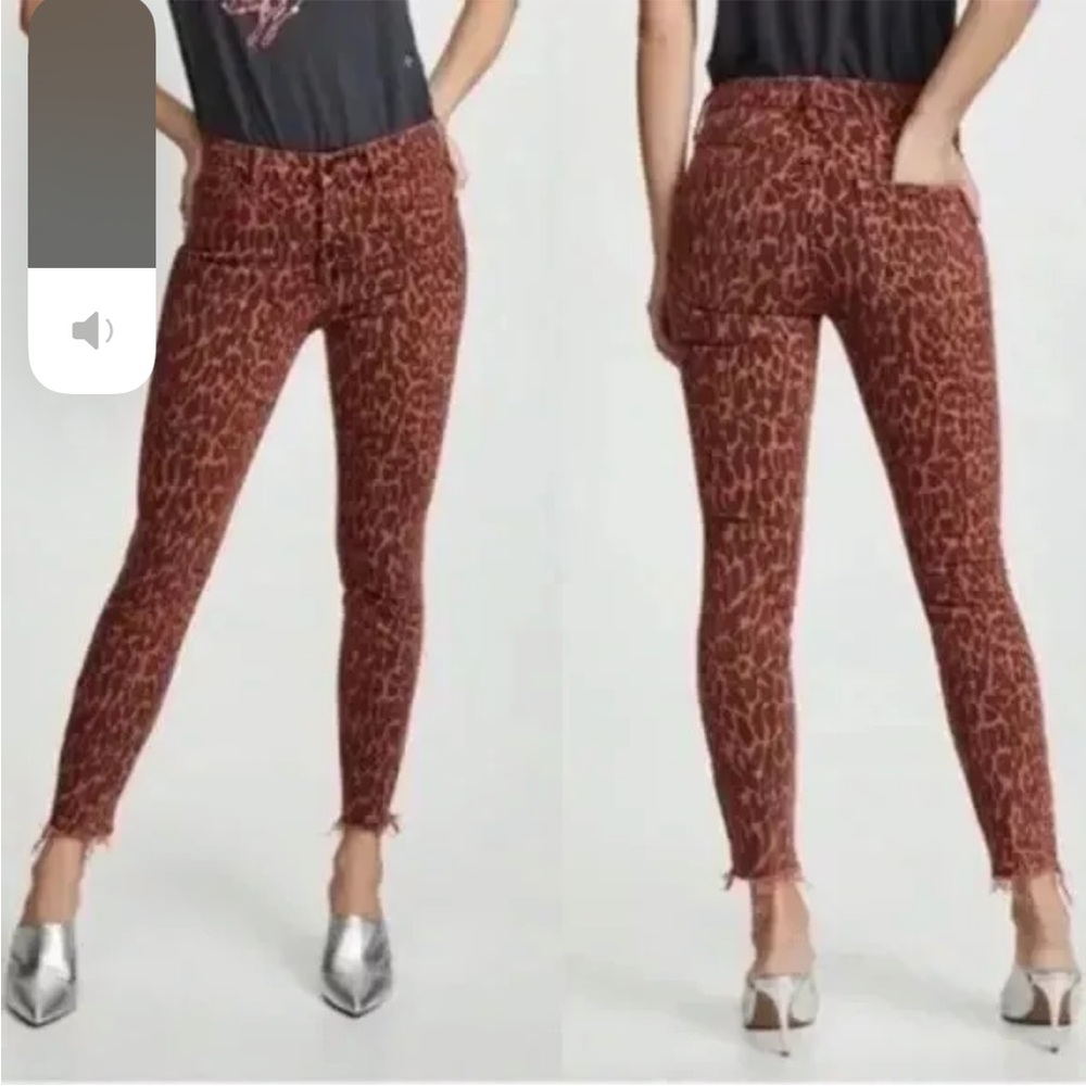 MOTHER Womens Jeans Size 28 Orange Leopard Skinny High Waisted Looker Ankle Fray